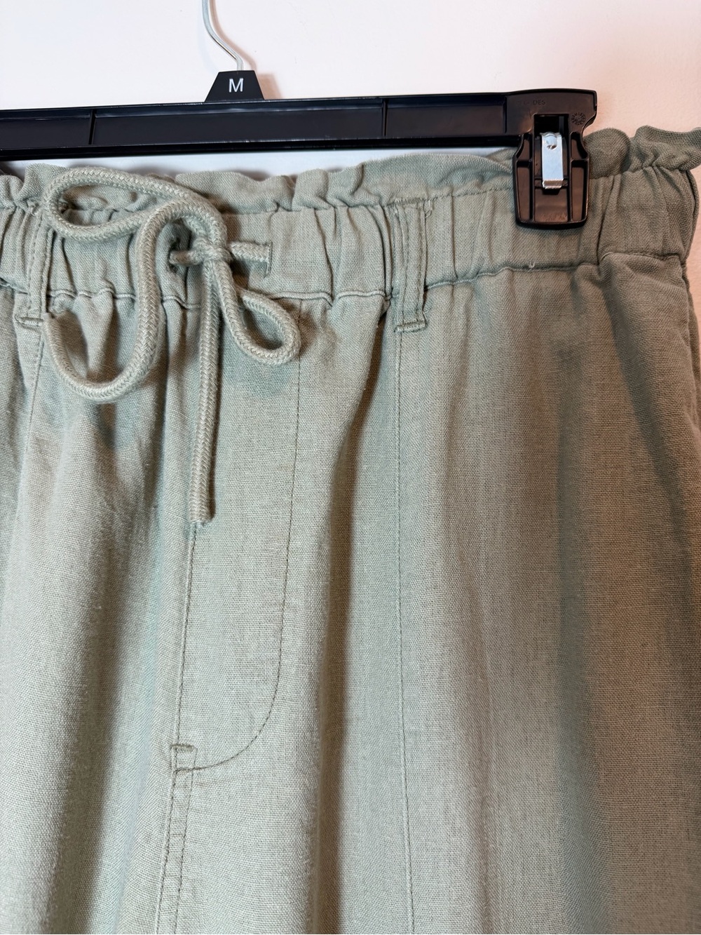 Risen Linen Blend Light Oilive Green Paperbag Drawstring Pants Size Large - Picture 3 of 11